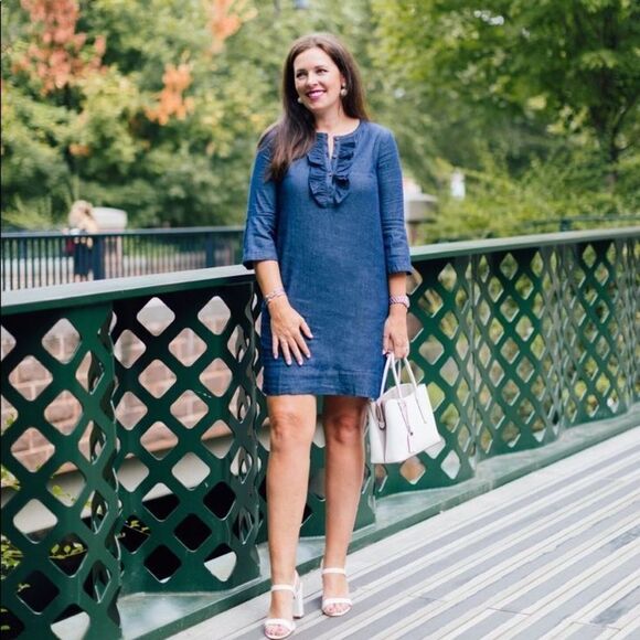 ✨ HP✨Chambray Ruffle Shift Dress✨ - Picture 8 of 13